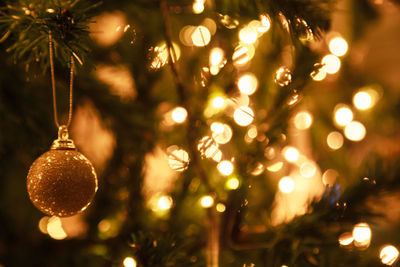 Close-up of illuminated christmas tree at night