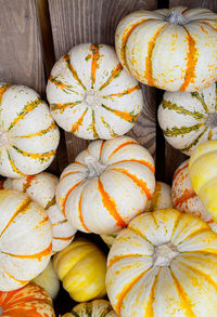 High angle view of pumpkins for sale at market stall