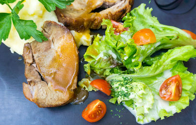 Close-up of served food in plate