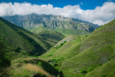 Scenic view of landscape against sky. beautiful views in the mountains.