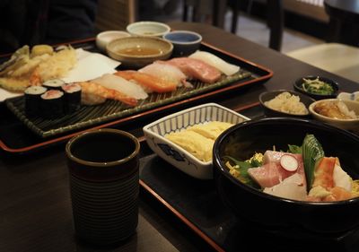 High angle view of food on table