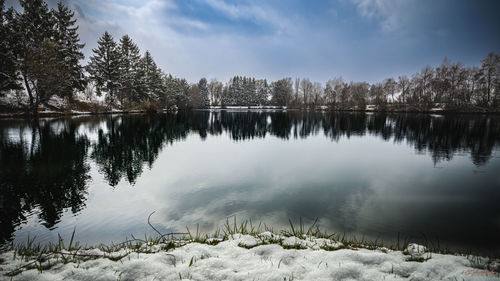 Scenic view of lake against sky