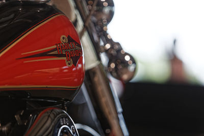 Close-up of red bicycle