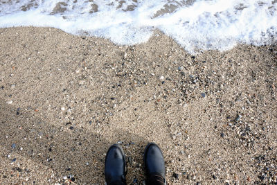 Low section of person standing on beach