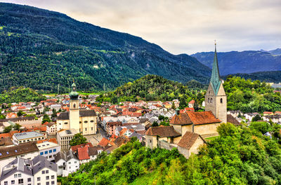 High angle view of townscape against sky