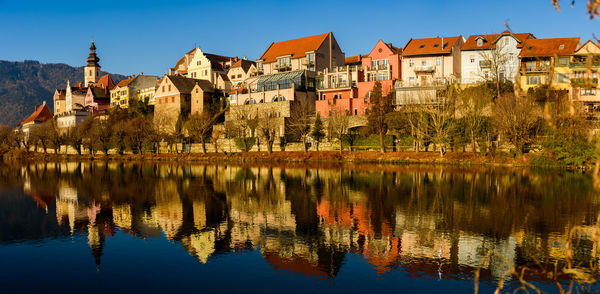 Reflection of buildings in lake