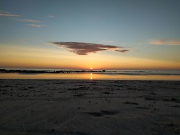 Scenic view of beach against sky during sunset