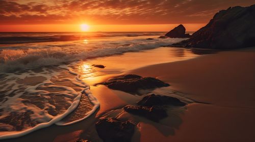 Scenic view of sea against sky during sunset