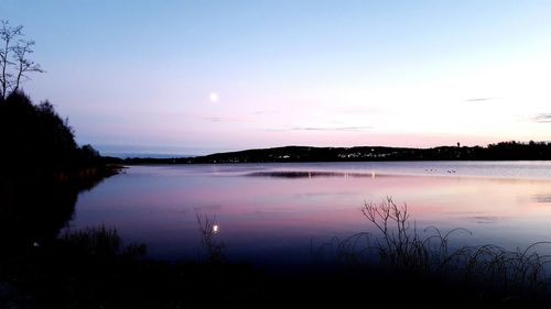 Scenic view of lake at sunset