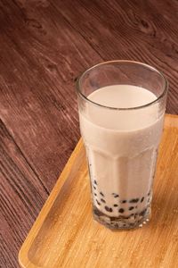 High angle view of drink on table