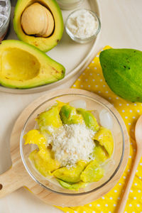 High angle view of food on table