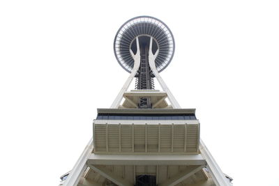 Low angle view of communications tower against sky