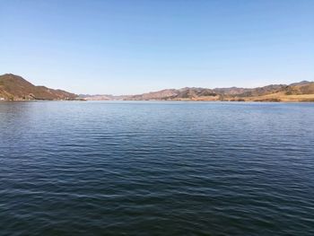 Scenic view of lake against clear sky