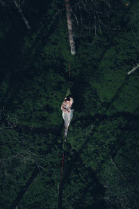 High angle view of woman in hammock