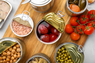 High angle view of food on table