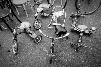 High angle view of bicycle on street