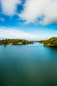 Scenic view of calm sea against cloudy sky