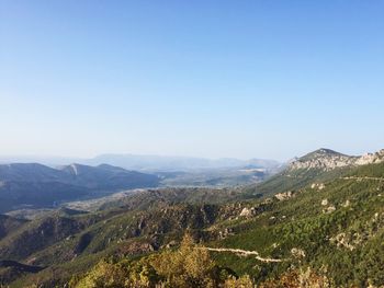 Scenic view of mountains against clear sky