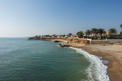 Scenic view of sea against clear sky