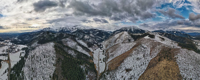 Panoramic view of snowcapped mountains against sky