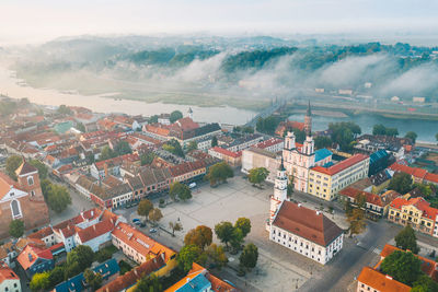 Aerial view of townscape against sky