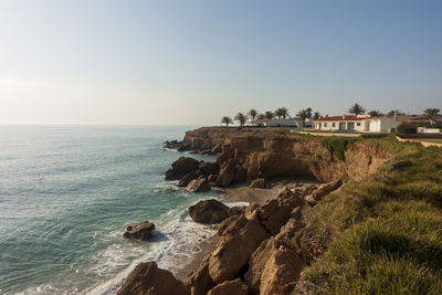 Scenic view of sea against clear sky