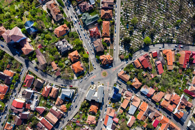 High angle view of street amidst buildings in city