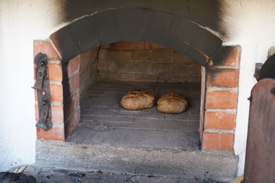 High angle view of bread on cutting board