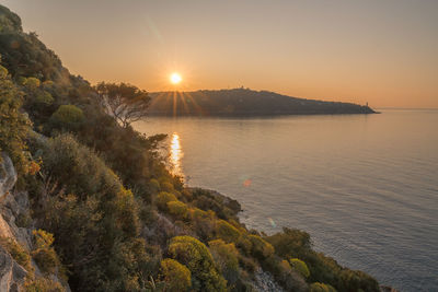 Scenic view of sea against sky during sunset