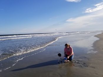 Mother and son at beach