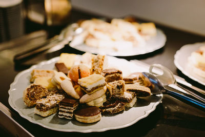 High angle view of dessert in plate on table