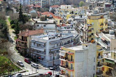 High angle view of buildings in city