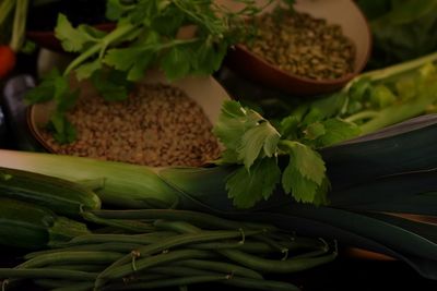 High angle view of vegetables on table