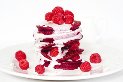 Close-up of ice cream served on table