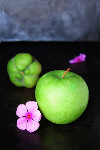 Close-up of fruit growing in water
