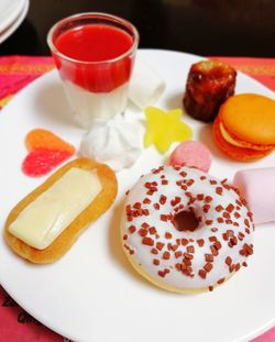 High angle view of breakfast served on table