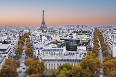 High angle view of cityscape against clear sky