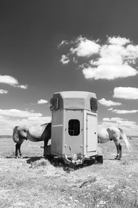 Man on field against sky