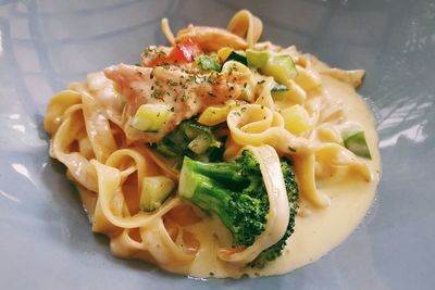 High angle view of pasta in plate