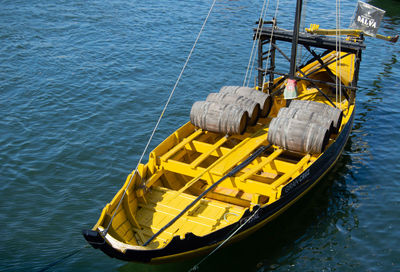 High angle view of sailboat sailing in sea