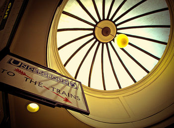 Low angle view of illuminated ceiling