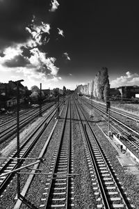 High angle view of railroad tracks against sky