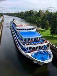 High angle view of people on boat in river