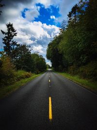 Empty road against cloudy sky