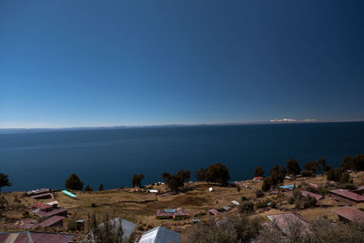 Scenic view of sea against blue sky