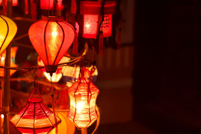 Close-up of illuminated lanterns