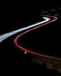 Light trails on road at night