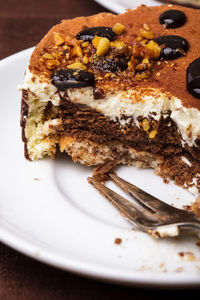 Close-up of cake in plate on table