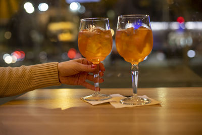 Close-up of beer glass on table at restaurant