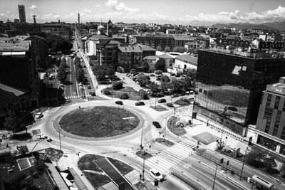 High angle view of vehicles on city street